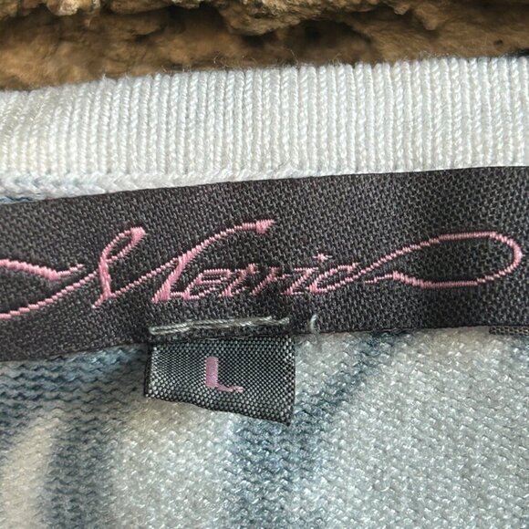 Metric Blue Striped Scroll Floral Sweater Size Large - Picture 3 of 9